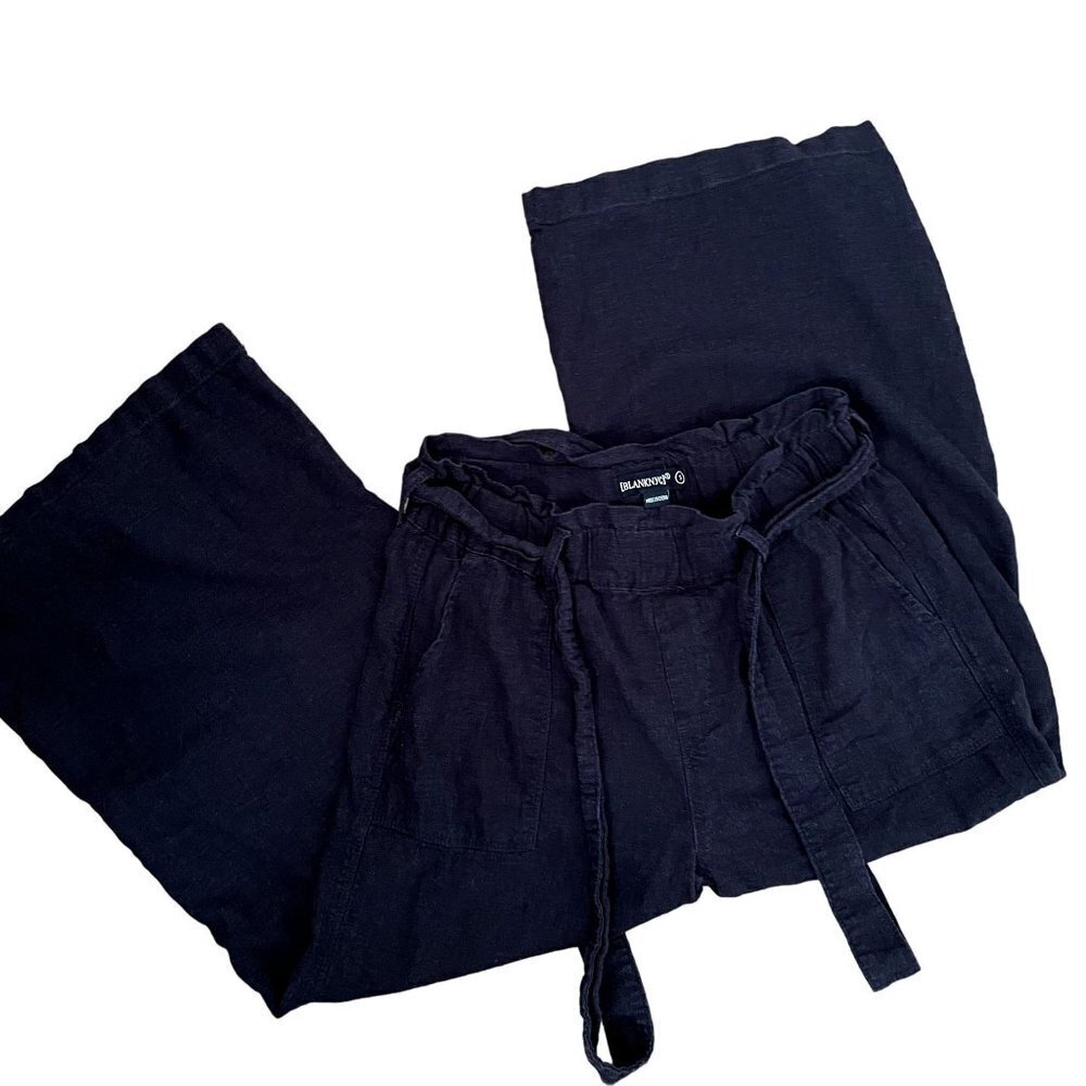 BLANKNYC black drawstring lightweight rayon linen summer pants ruched pockets
